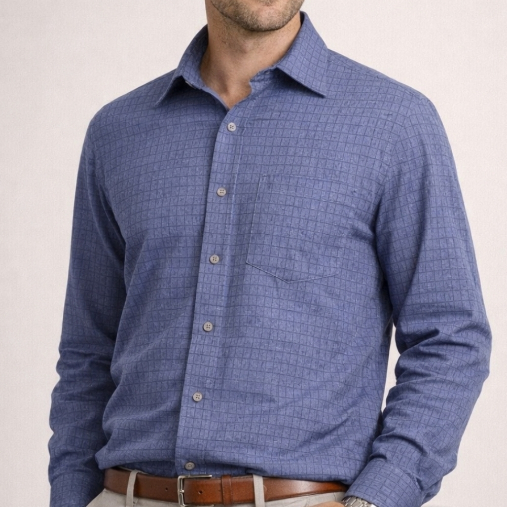 Gilliio Premier Blue Textured Button Down Shirt Men’s M Check Pattern Cotton